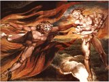`The good and evil angels struggling for the possession of a child` by William Blake (1795). Elihu reminded Job that he should not forget his guardian angel.